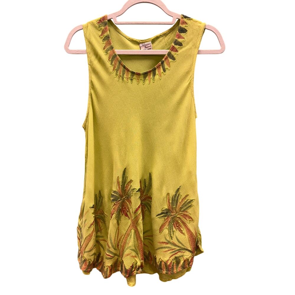 90s Advance Apparels Green Palm Tree Print Flowy Tank